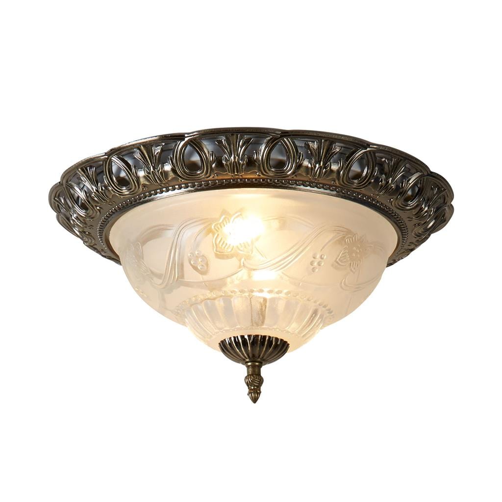 Searchlight Derby Flush  - Antique Brass Metal & Glass 7045-13