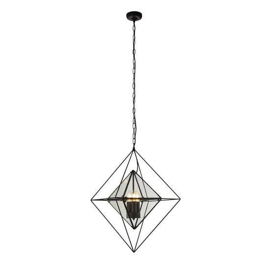 Searchlight Diamond 3Lt Pendant - Black Metal & Clear Glass 7323-3BK