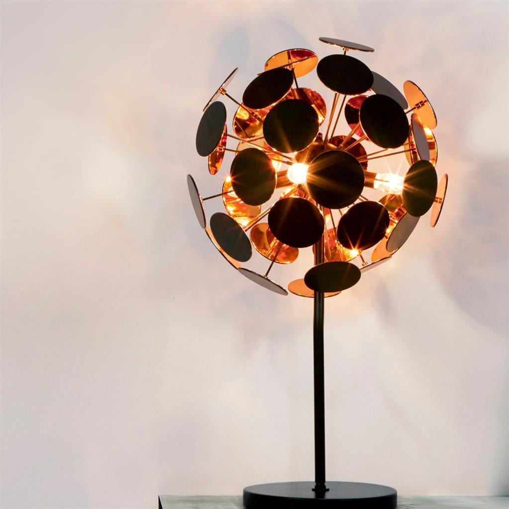 Searchlight Discus 3Lt Table Lamp - Black Metal, Black & Gold PC Discs 3070BG