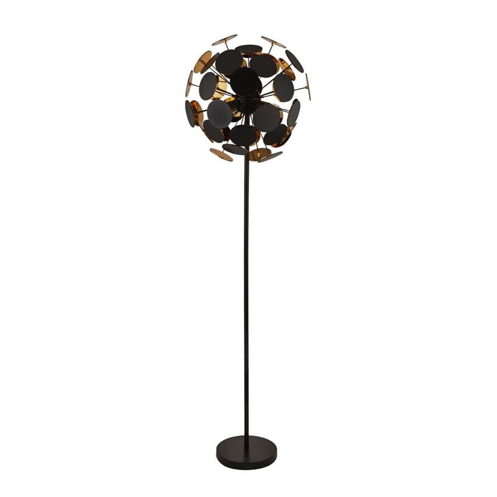 Searchlight Discus 4Lt Floor Lamp - Black Metal, Black & Gold PC Discs 3079BG