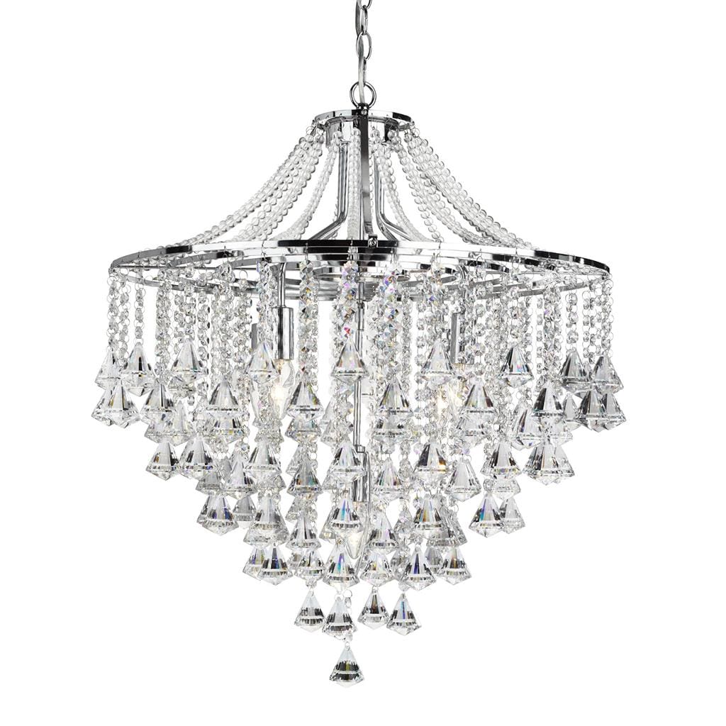 Searchlight Dorchester  5Lt Pendant - Chrome Metal & Clear Crystal 3495-5CC