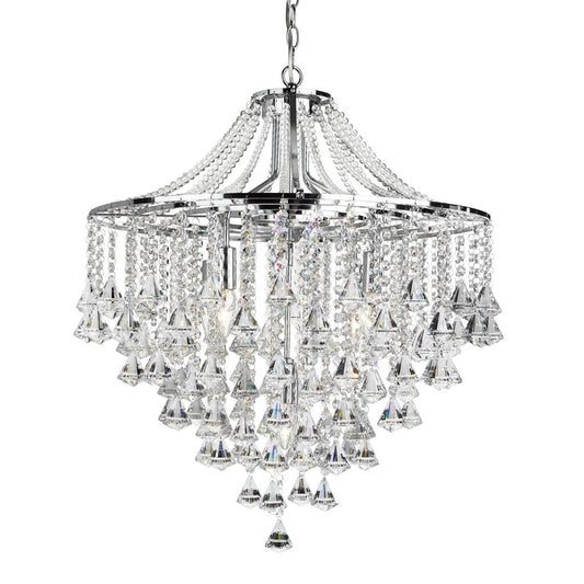 Searchlight Dorchester  5Lt Pendant - Chrome Metal & Clear Crystal 3495-5CC