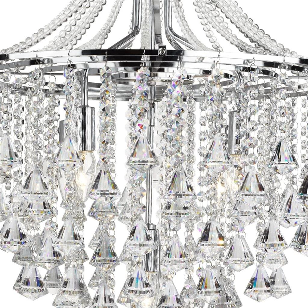 Searchlight Dorchester  5Lt Pendant - Chrome Metal & Clear Crystal 3495-5CC