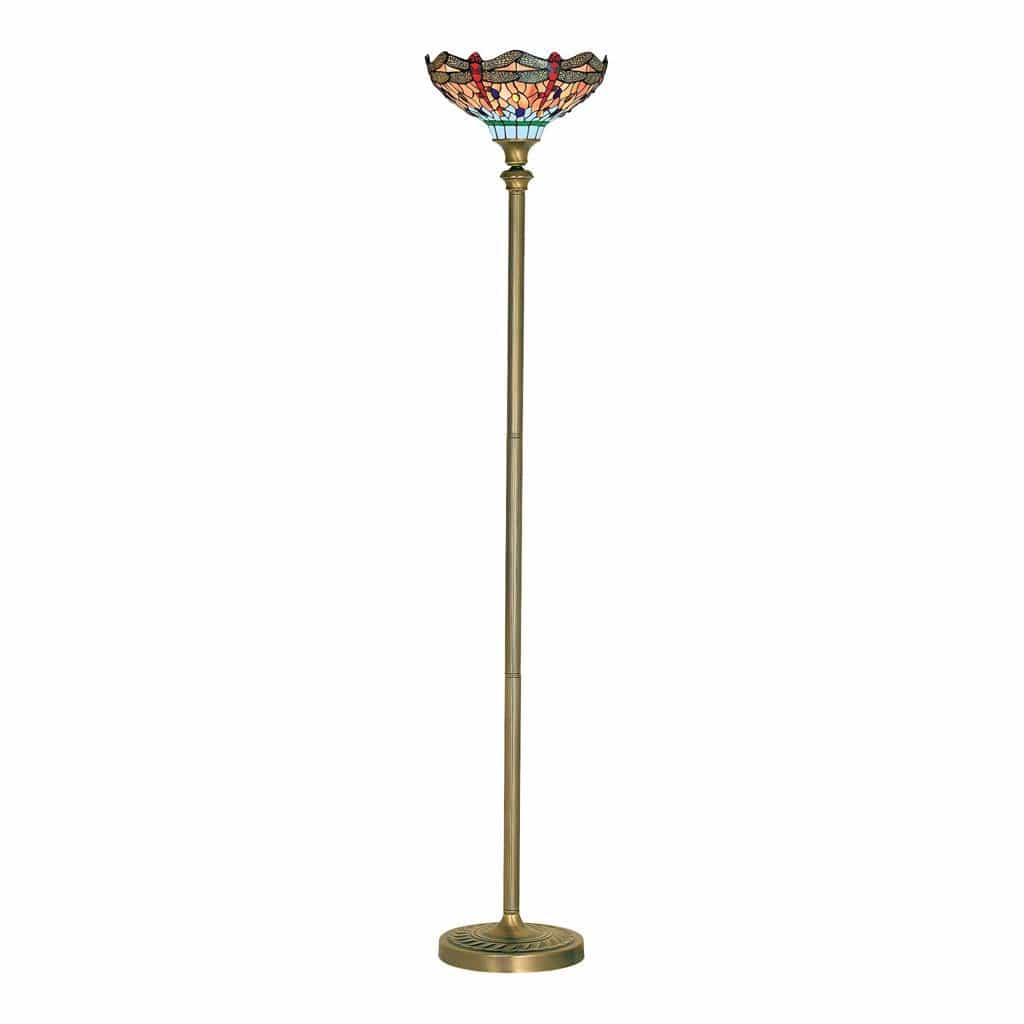 Searchlight Dragonfly Floor Lamp - Antique Brass & Stained Glass 1285