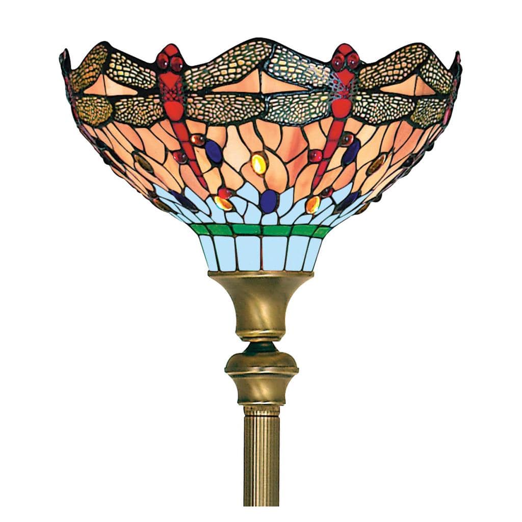 Searchlight Dragonfly Floor Lamp - Antique Brass & Stained Glass 1285