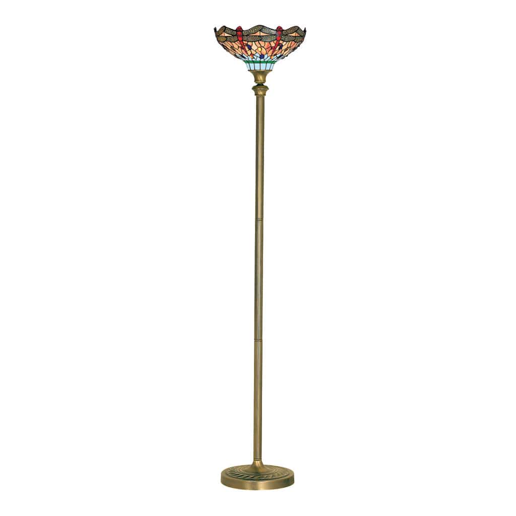 Searchlight Dragonfly Floor Lamp - Antique Brass & Stained Glass 1285