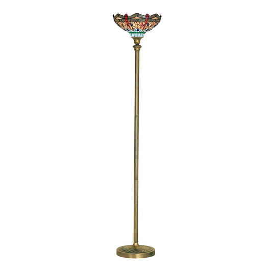 Searchlight Dragonfly Floor Lamp - Antique Brass & Stained Glass 1285