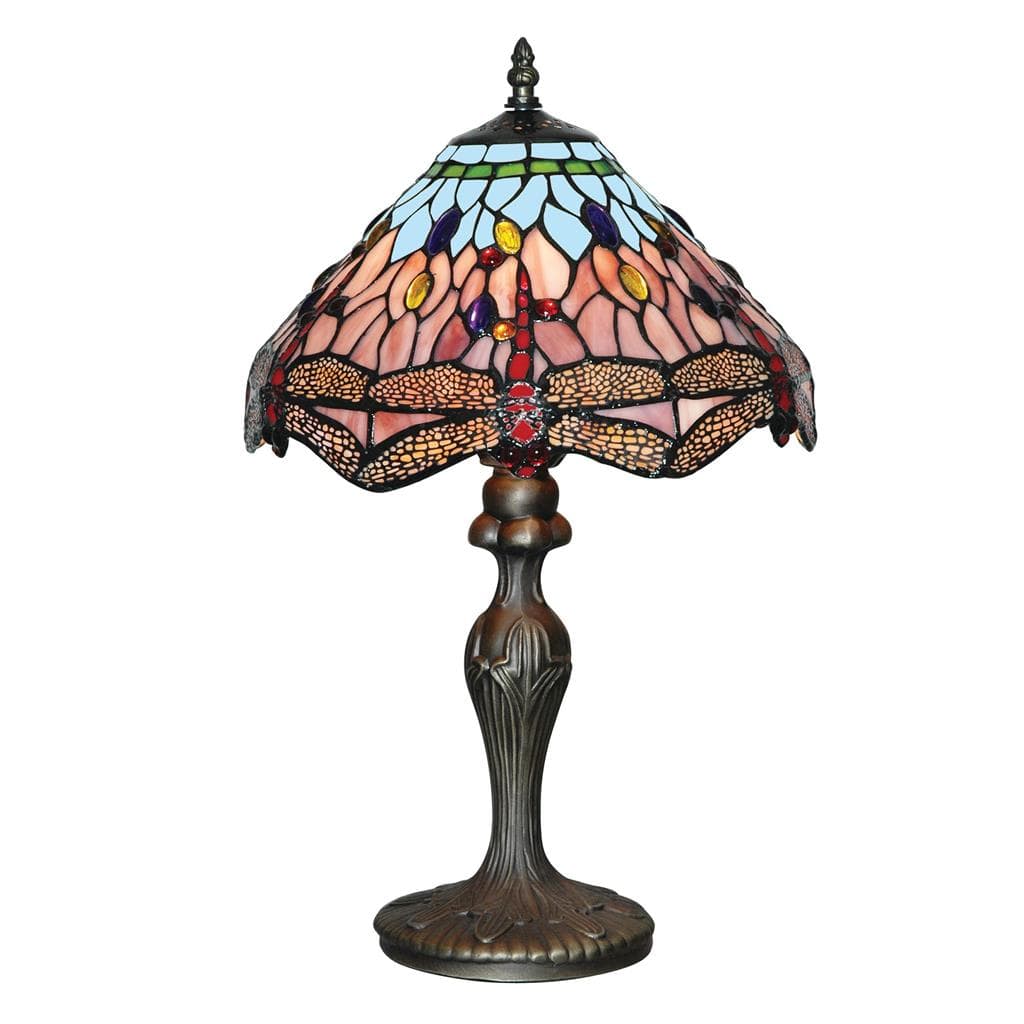 Searchlight Dragonfly Table Lamp - Antique Brass & Stained Glass 1287