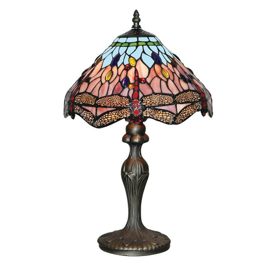 Searchlight Dragonfly Table Lamp - Antique Brass & Stained Glass 1287