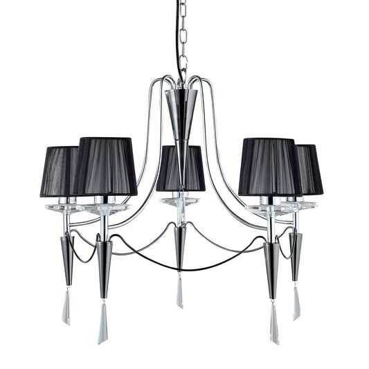 Searchlight Duchess 5Lt Ceiling Pendant - Chrome/Crystal & Black Shades 2085-5CC