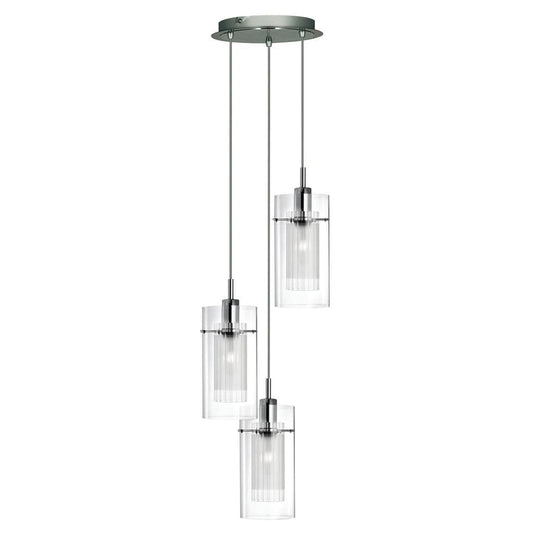 Searchlight Duo I  3Lt Multi-Drop Pendant - Chrome Metal & Double Glass 2300-3