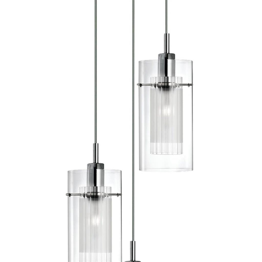 Searchlight Duo I  3Lt Multi-Drop Pendant - Chrome Metal & Double Glass 2300-3