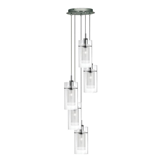 Searchlight Duo I 5Lt Multi-Drop Pendant - Satin Silver Metal & Glass 2305-5