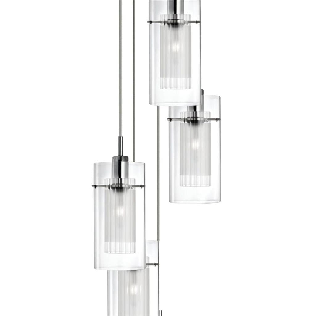 Searchlight Duo I 5Lt Multi-Drop Pendant - Satin Silver Metal & Glass 2305-5