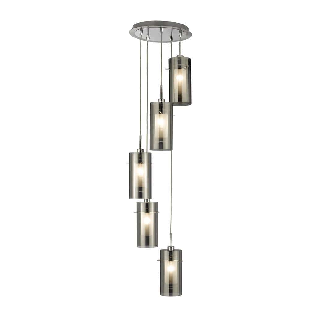 Searchlight Duo I 5Lt Pendant - Satin Silver Metal & Smoked Glass 2305-5SM