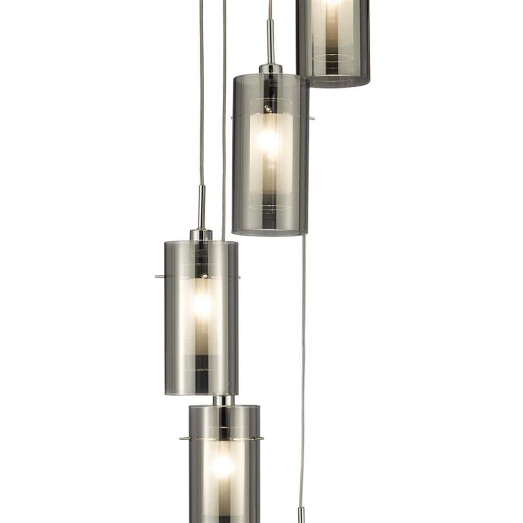 Searchlight Duo I 5Lt Pendant - Satin Silver Metal & Smoked Glass 2305-5SM