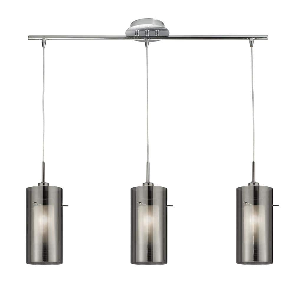 Searchlight Duo II 3Lt Bar Pendant - Satin Silver & Smoked Glass 3303-3SM