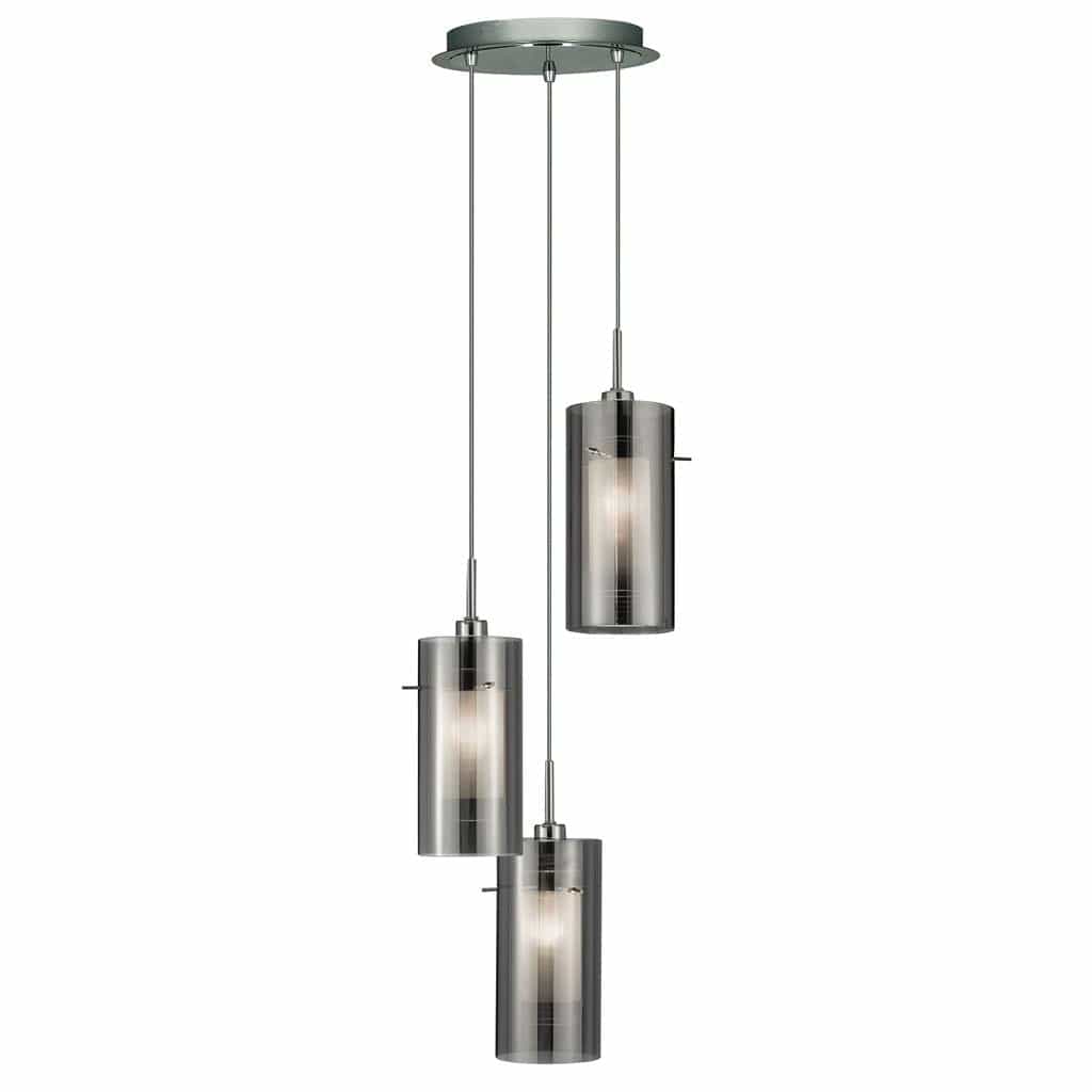 Searchlight Duo II 3Lt Multi-Drop Pendant - Satin Silver & Smoked Glass 2300-3SM