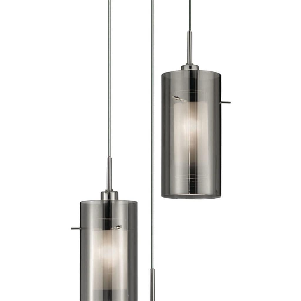 Searchlight Duo II 3Lt Multi-Drop Pendant - Satin Silver & Smoked Glass 2300-3SM