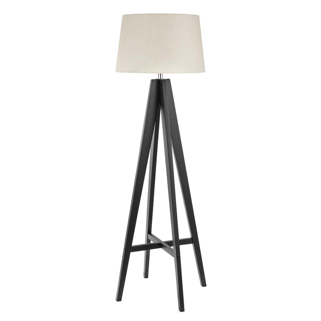 Searchlight Easel Floor Lamp - Dark Wood & Cream Linen Shade 3540BR