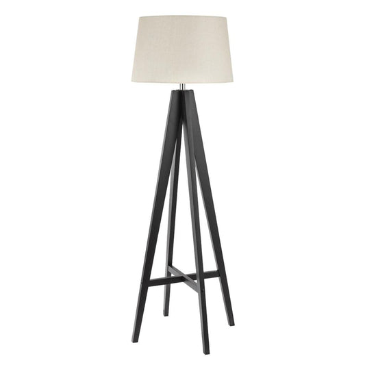 Searchlight Easel Floor Lamp - Dark Wood & Cream Linen Shade 3540BR