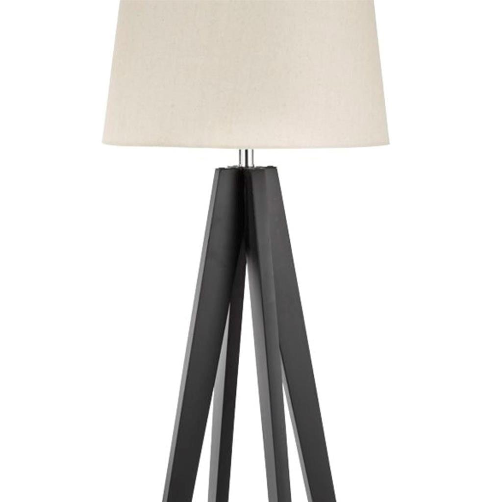 Searchlight Easel Floor Lamp - Dark Wood & Cream Linen Shade 3540BR