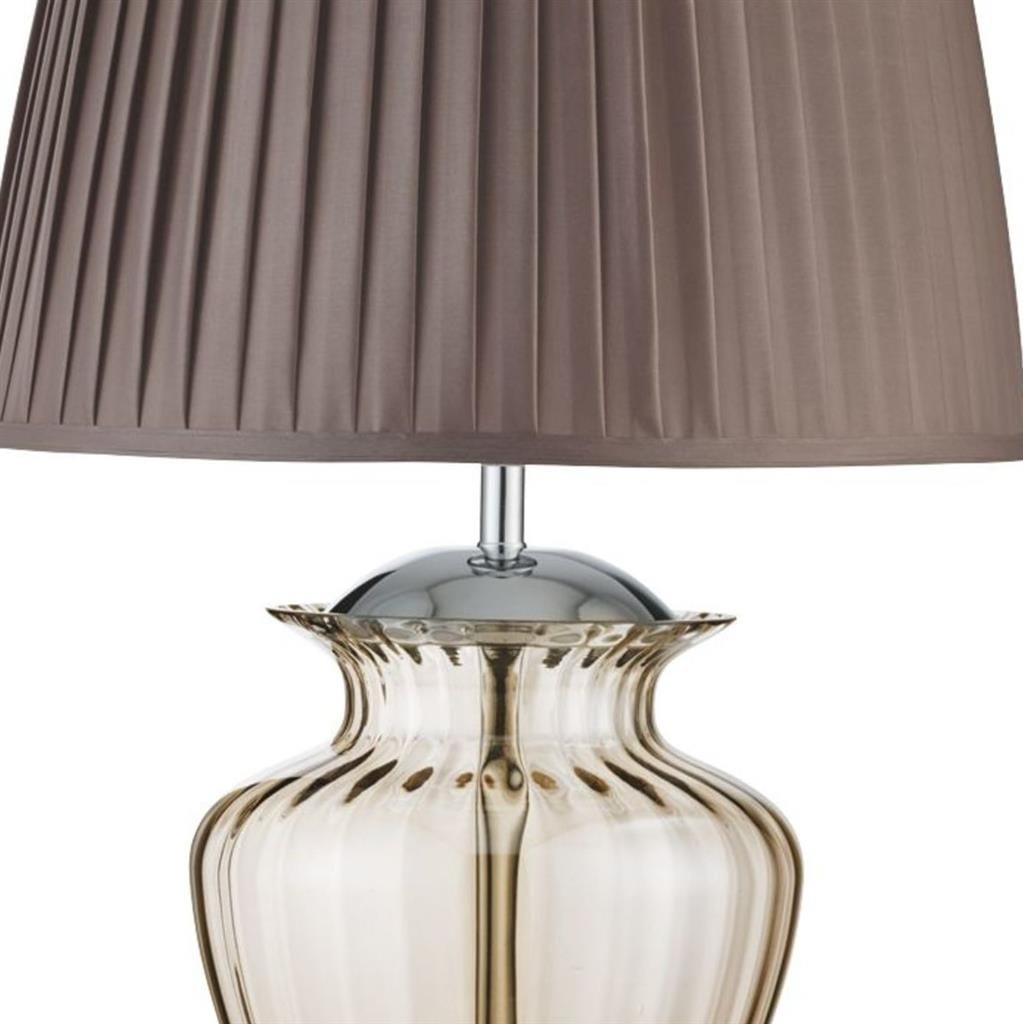 Searchlight Elina Table Lamp - Chrome Metal, Amber Glass & Brown Shade 8531AM