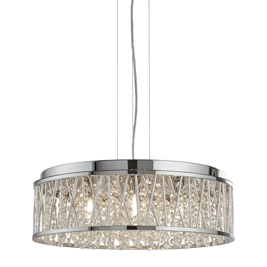 Searchlight Elise 7Lt Pendant to Semi-Flush - Chrome Metal & Crystal 8337-7CC