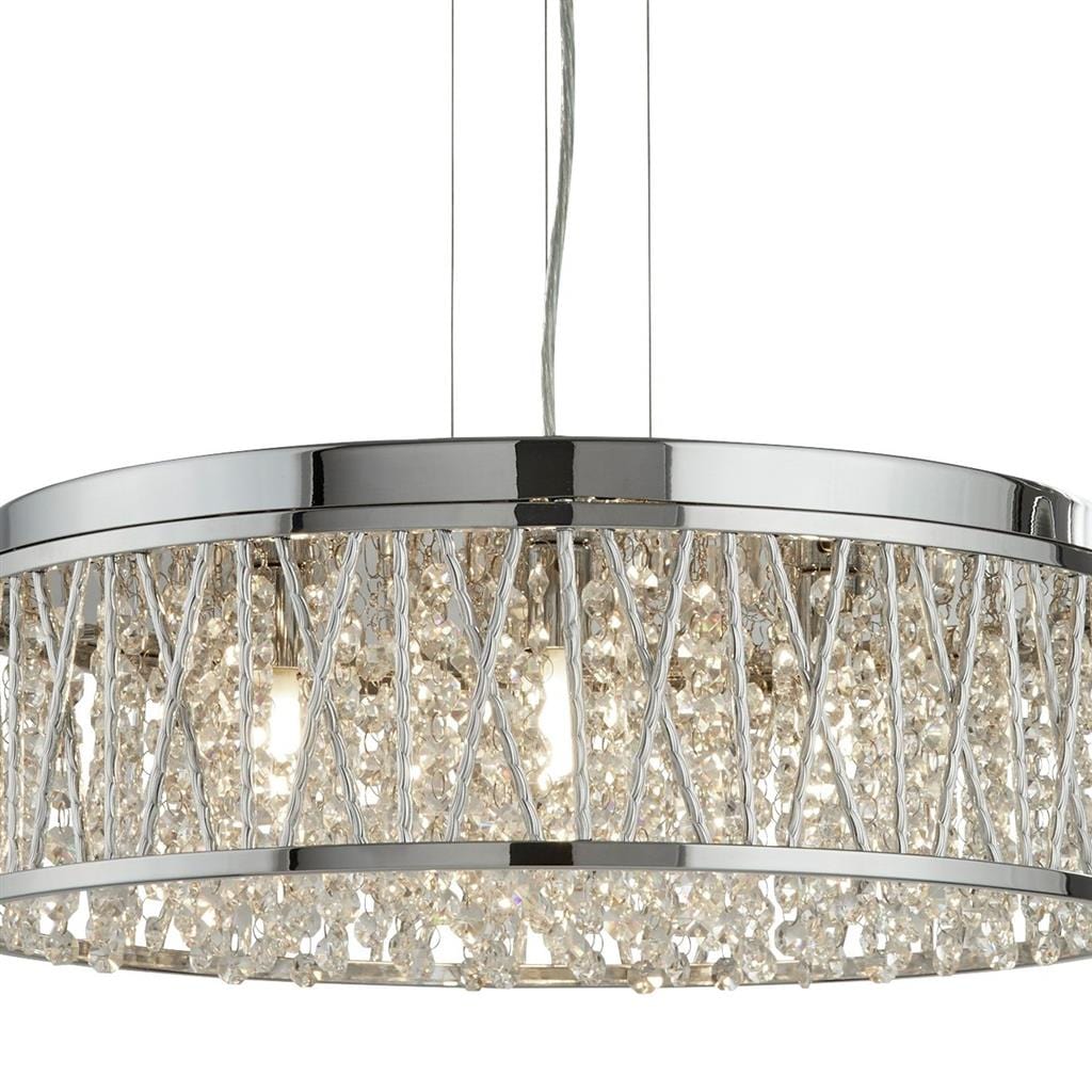 Searchlight Elise 7Lt Pendant to Semi-Flush - Chrome Metal & Crystal 8337-7CC