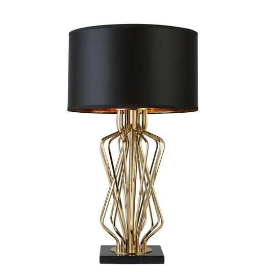 Searchlight Ethan Table Lamp - Gold Metal, Black Marble & Black Fabric 4110GO