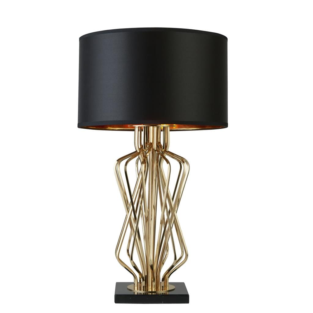 Searchlight Ethan Table Lamp - Gold Metal, Black Marble & Black Fabric 4110GO