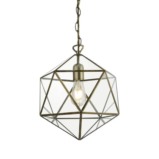 Searchlight Fairfax Ceiling Pendant - Antique Brass & Glass 8962AB