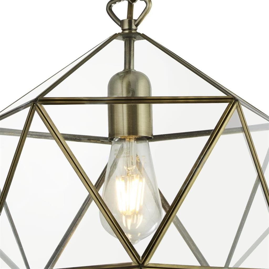 Searchlight Fairfax Ceiling Pendant - Antique Brass & Glass 8962AB