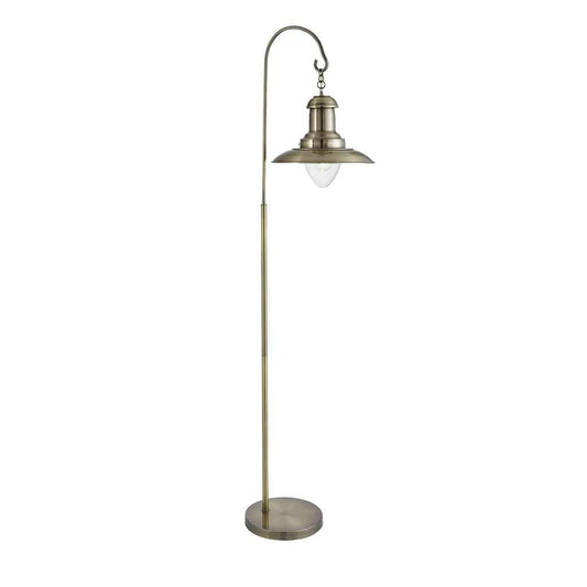 Searchlight Fisherman Floor Lamp - Antique Brass Metal & Glass 6502AB