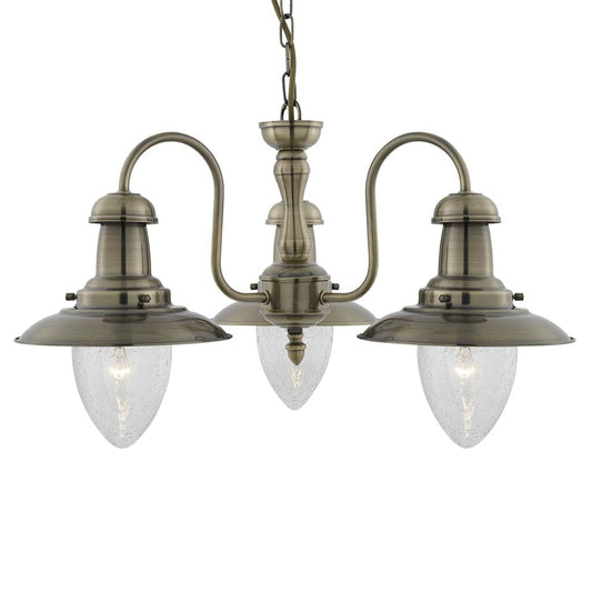 Searchlight Fisherman II 3Lt Pendant- Antique Brass & Clear Seeded Glass 5333-3AB