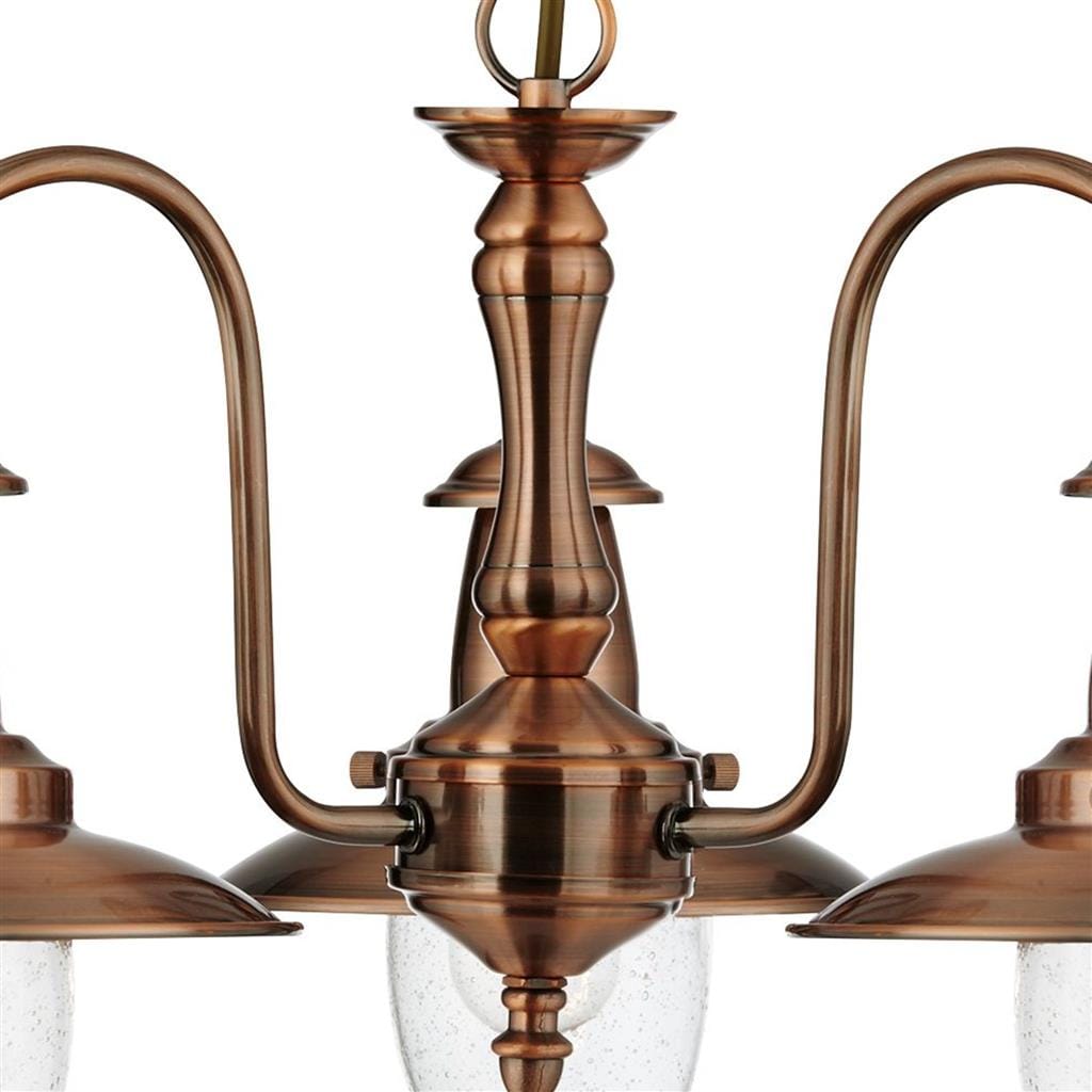 Searchlight Fisherman II 3Lt Pendant - Copper Metal & Clear Seeded Glass 5333-3CU