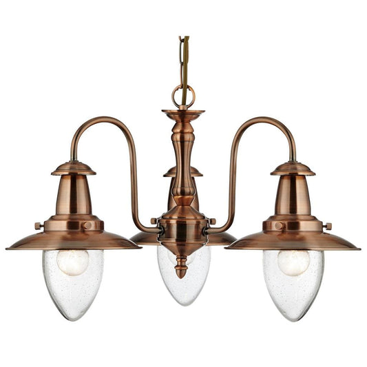 Searchlight Fisherman II 3Lt Pendant - Copper Metal & Clear Seeded Glass 5333-3CU