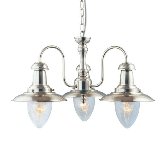 Searchlight Fisherman II 3Lt Pendant - Satin Silver & Clear Seeded Glass 5333-3SS