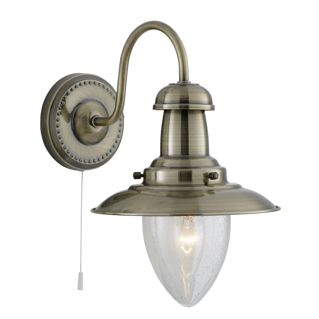 Searchlight Fisherman II Wall Light - Antique Brass & Clear Seeded Glass 5331-1AB