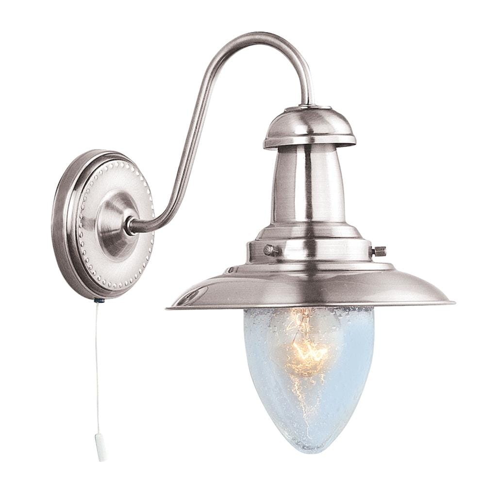 Searchlight Fisherman II Wall Light - Satin Silver & Clear Seeded Glass 5331-1SS