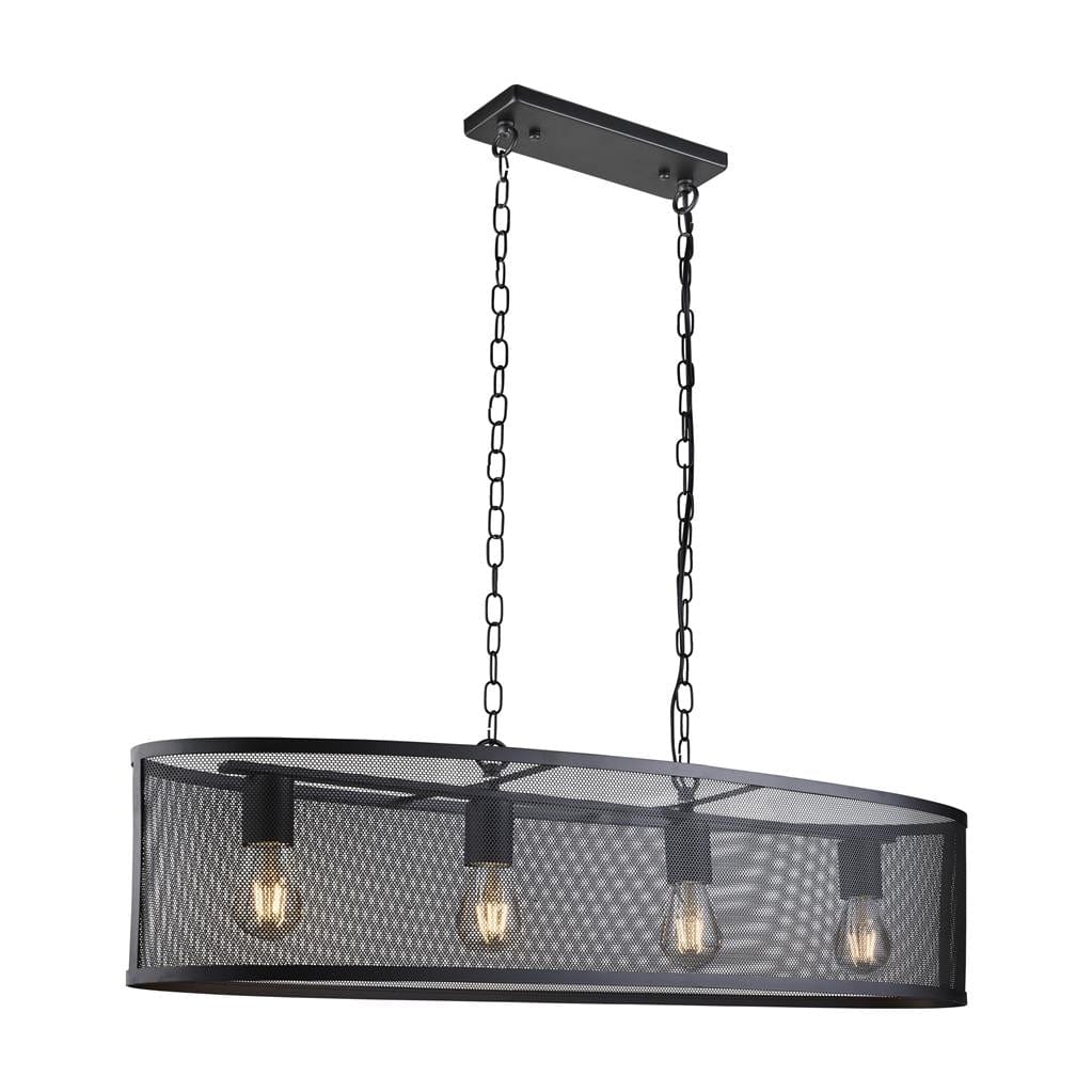 Searchlight Fishnet 4Lt Oval Pendant  - Matt Black Metal & Mesh Shade 2484-4BK