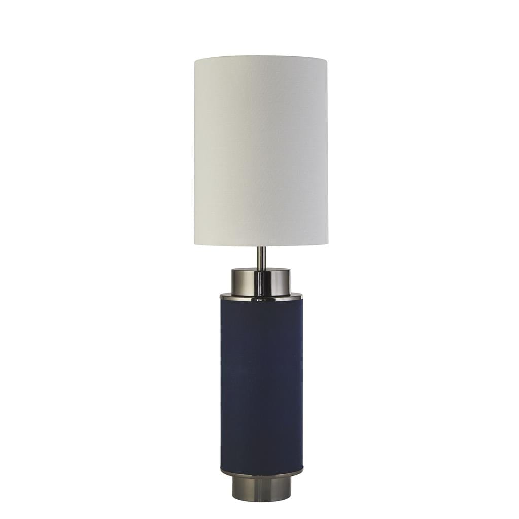 Searchlight Flask Table Lamp - Black Nickel, Navy & White Linen 59041BK