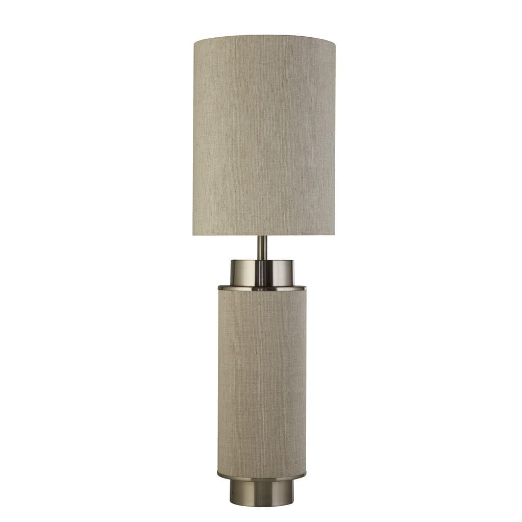 Searchlight Flask Table Lamp - Satin Nickel, Grey Hessian & White Linen 59041SN