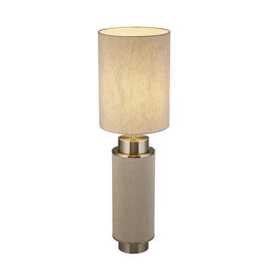 Searchlight Flask Table Lamp - Satin Nickel, Grey Hessian & White Linen 59041SN