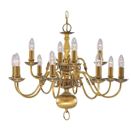 Searchlight Flemish 12Lt Pendant - Solid Brass Metal 1019-12AB