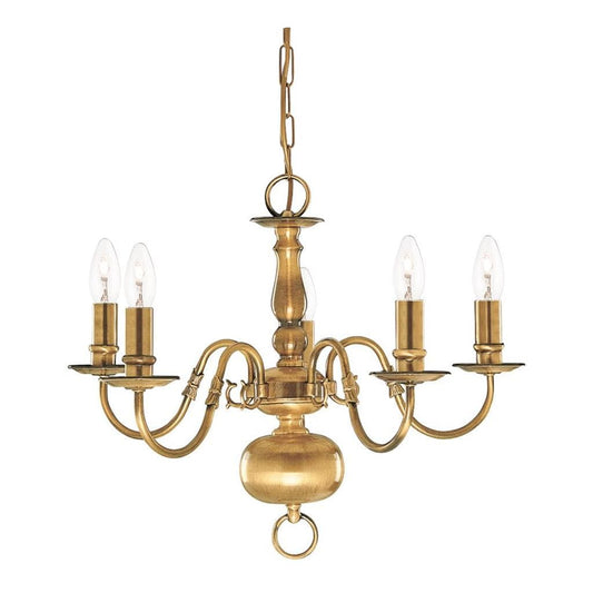 Searchlight Flemish 5Lt Pendant - Solid Brass Metal 1019-5AB