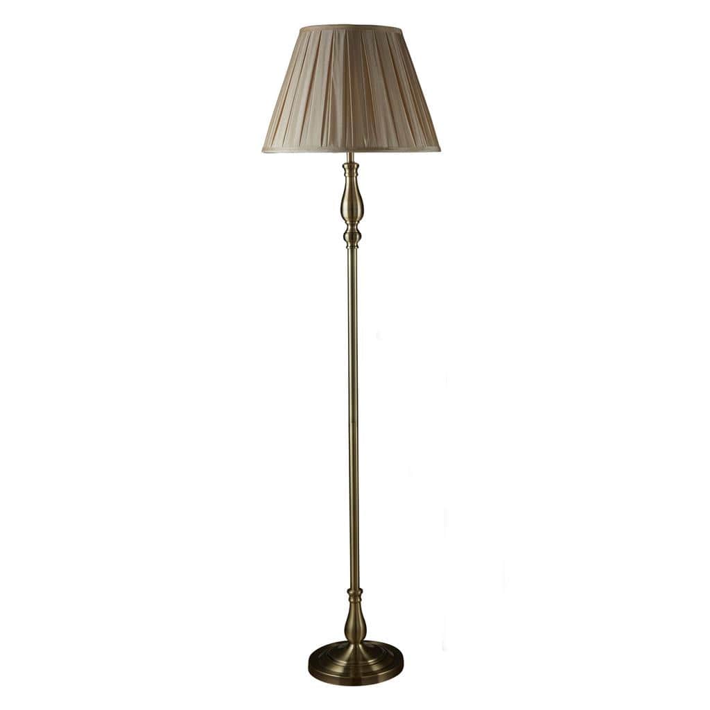 Searchlight Flemish Floor Lamp- Antique Brass Metal & Grey Pleated Shade 5029AB