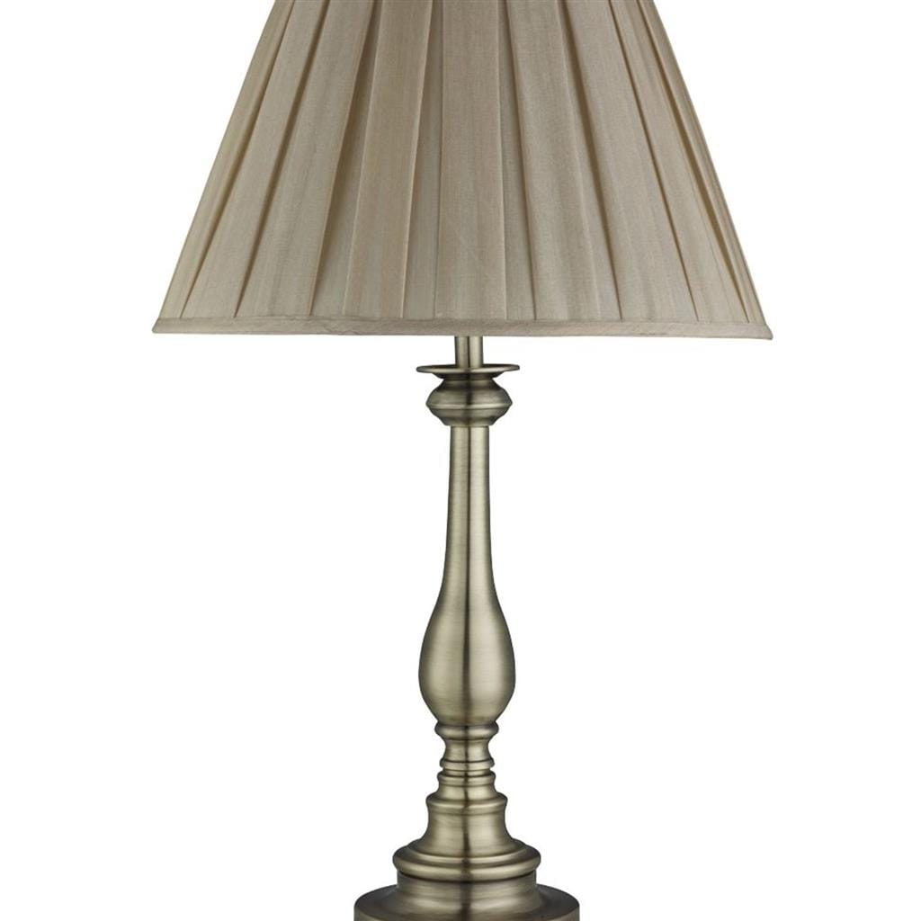 Searchlight Flemish Table Lamp - Antique Brass Metal, Grey Pleated Shade 4023AB