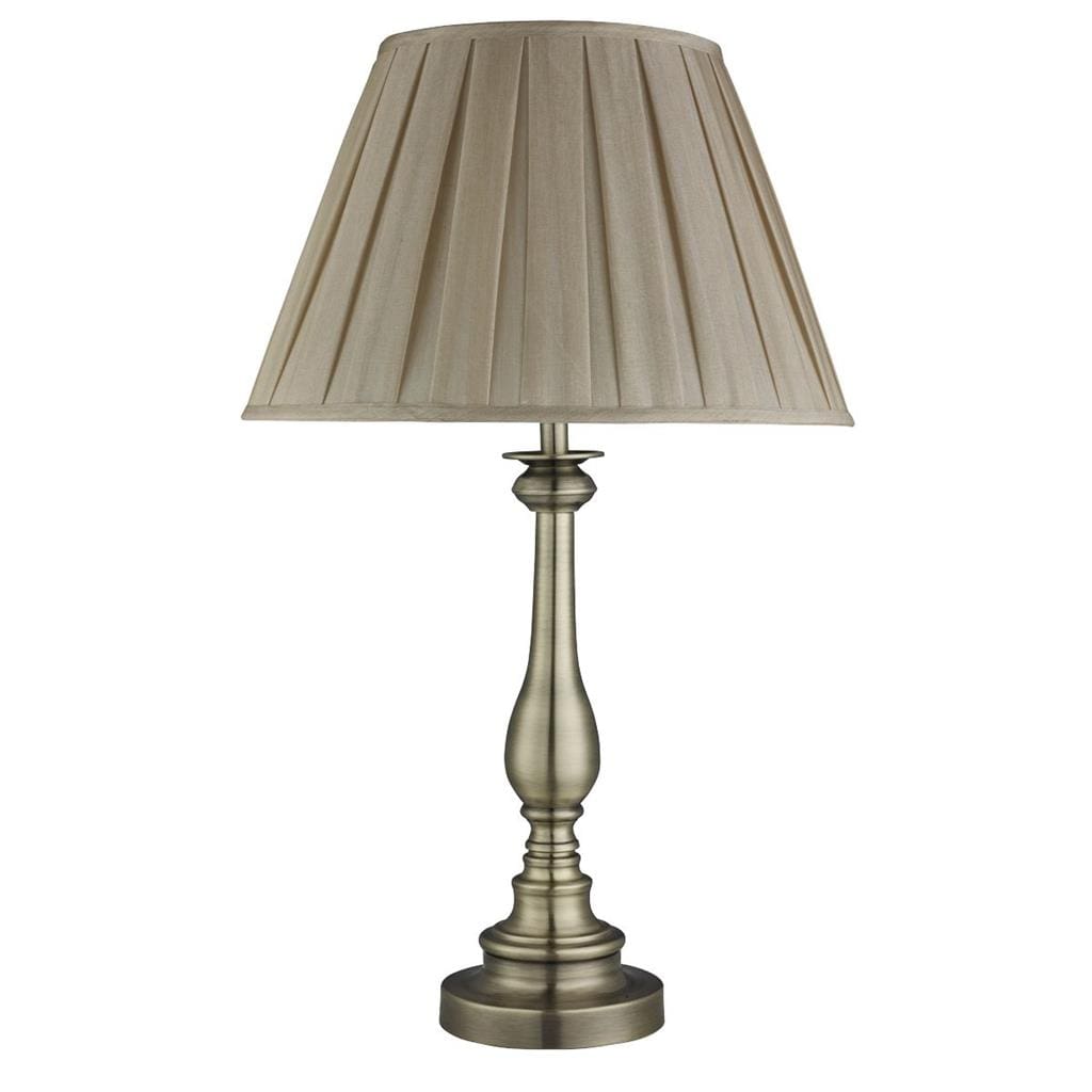 Searchlight Flemish Table Lamp - Antique Brass Metal, Grey Pleated Shade 4023AB