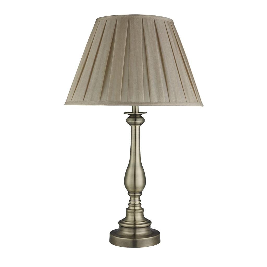 Searchlight Flemish Table Lamp - Antique Brass Metal, Grey Pleated Shade 4023AB